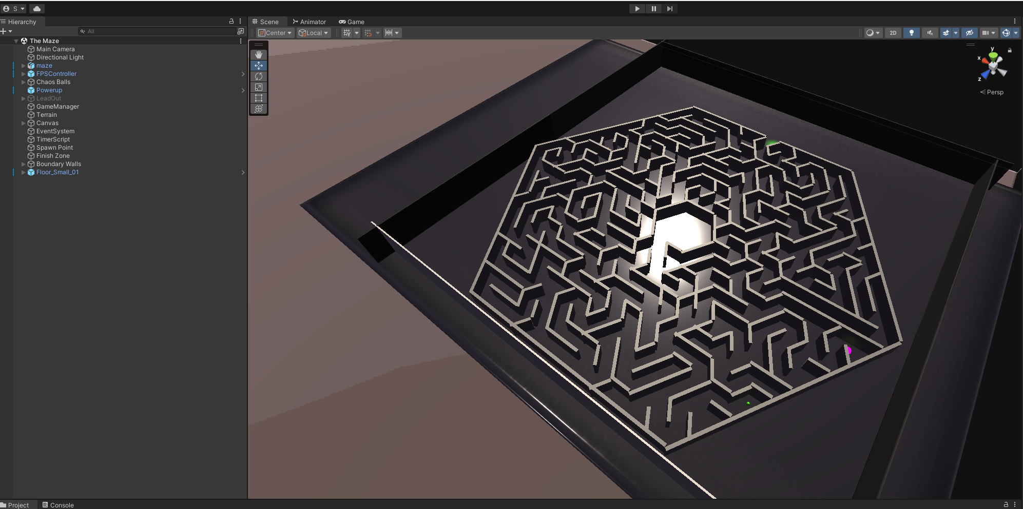 Screenshot of Unity window with Maze showing